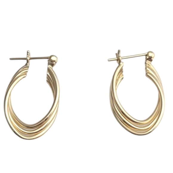 14K Yellow Gold 3 Band Intertwined Hoop Earrings #21083 - Picture 2 of 6